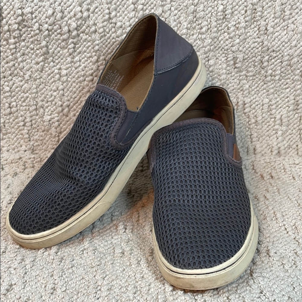 OluKai Blue and White Slip-On Loafers